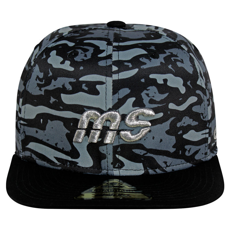 Gorra MS - Snapback Camo Negro Logo Plata